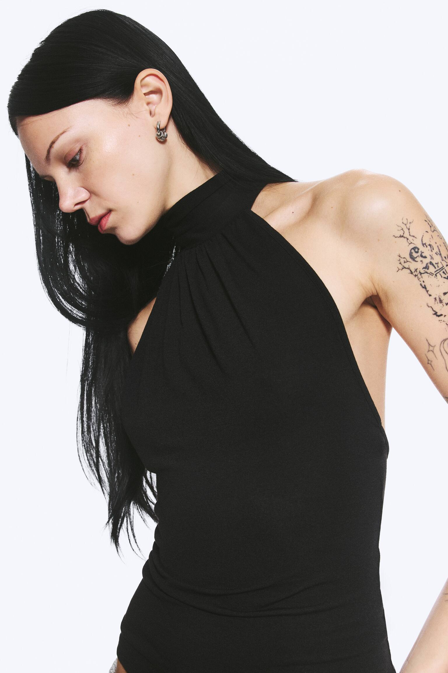 Draperad halterneck-topp-Svart - 5