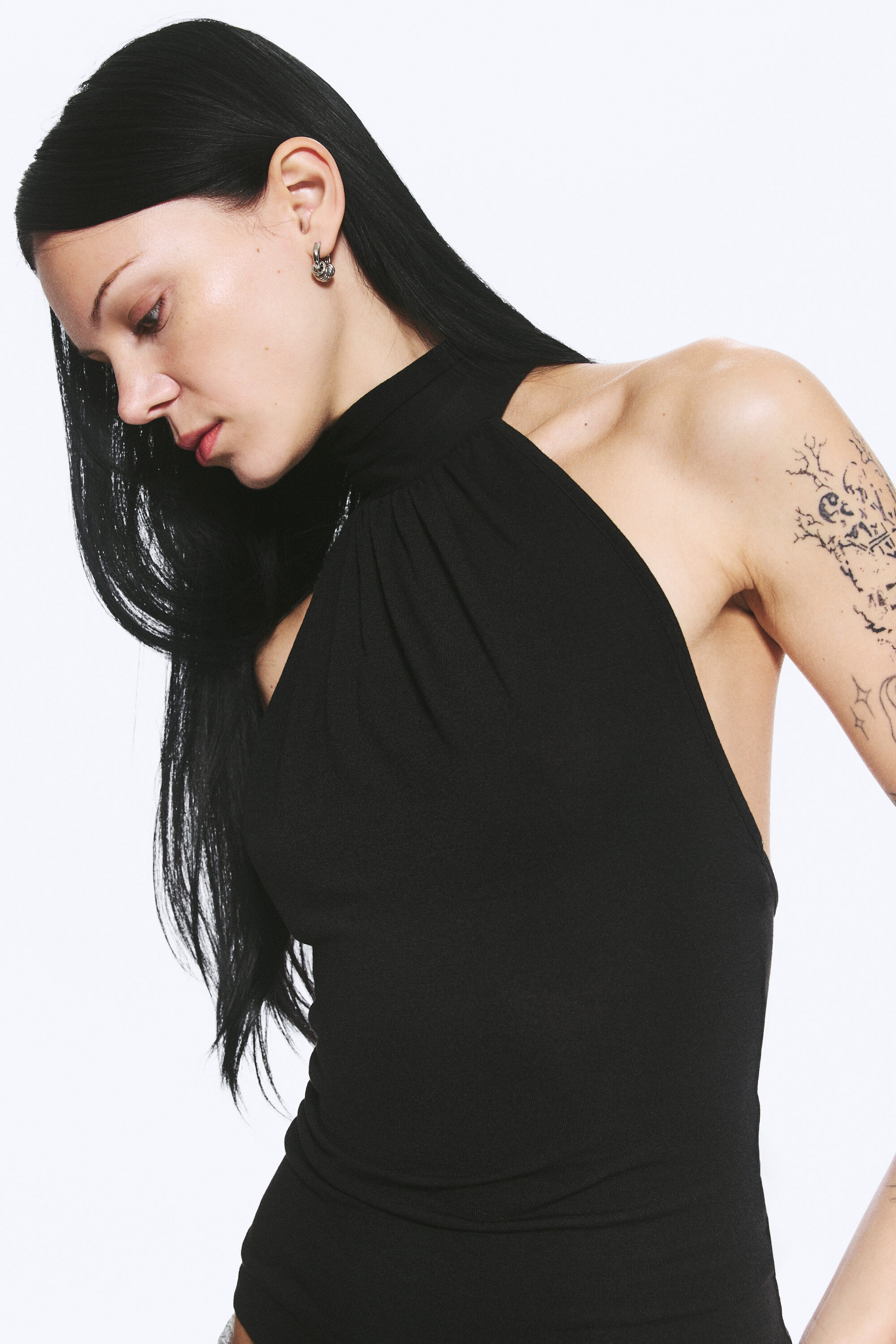 Black - Draped Halterneck Top - 2