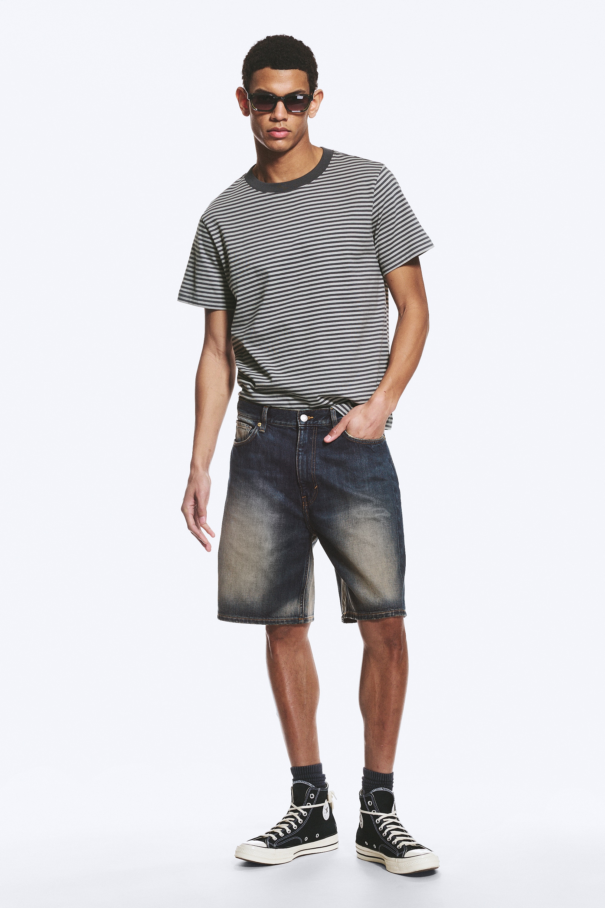 SHORTS GALAXY IN DENIM A VITA MEDIA E VESTIBILITÀ LARGA - Laser Blue - Blu medio