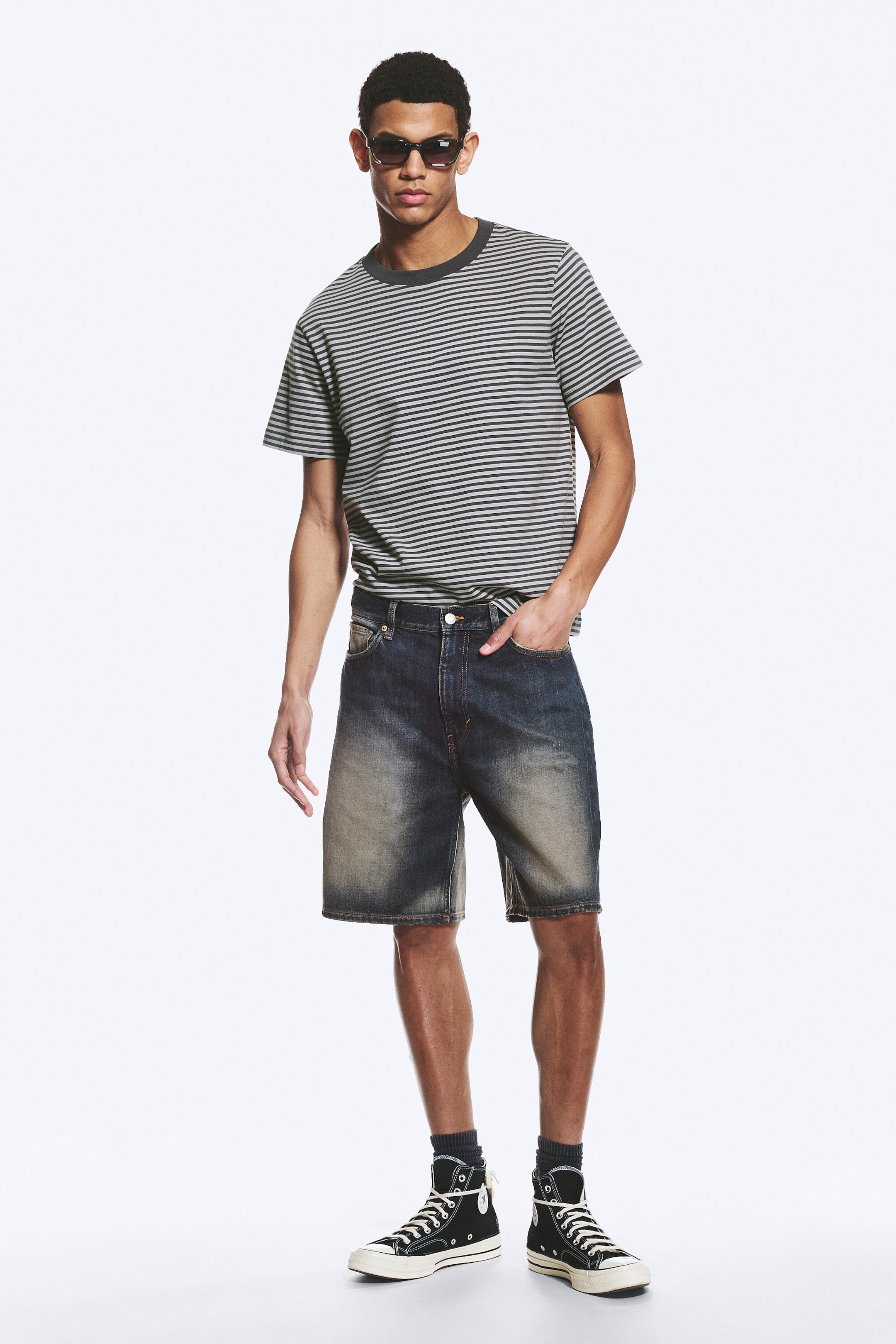 Laser Blue - Medium Blue - GALAXY MID RISE LOOSE DENIM SHORTS - 1