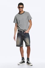 Laser Blue - Medium Blue - GALAXY MID RISE LOOSE DENIM SHORTS - 0