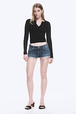 Blue Hymn - Medium Blue - Venus Frayed Low Rise Denim Hotpants - 0