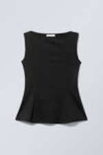 Zwart - Peplum top met boothals - 0