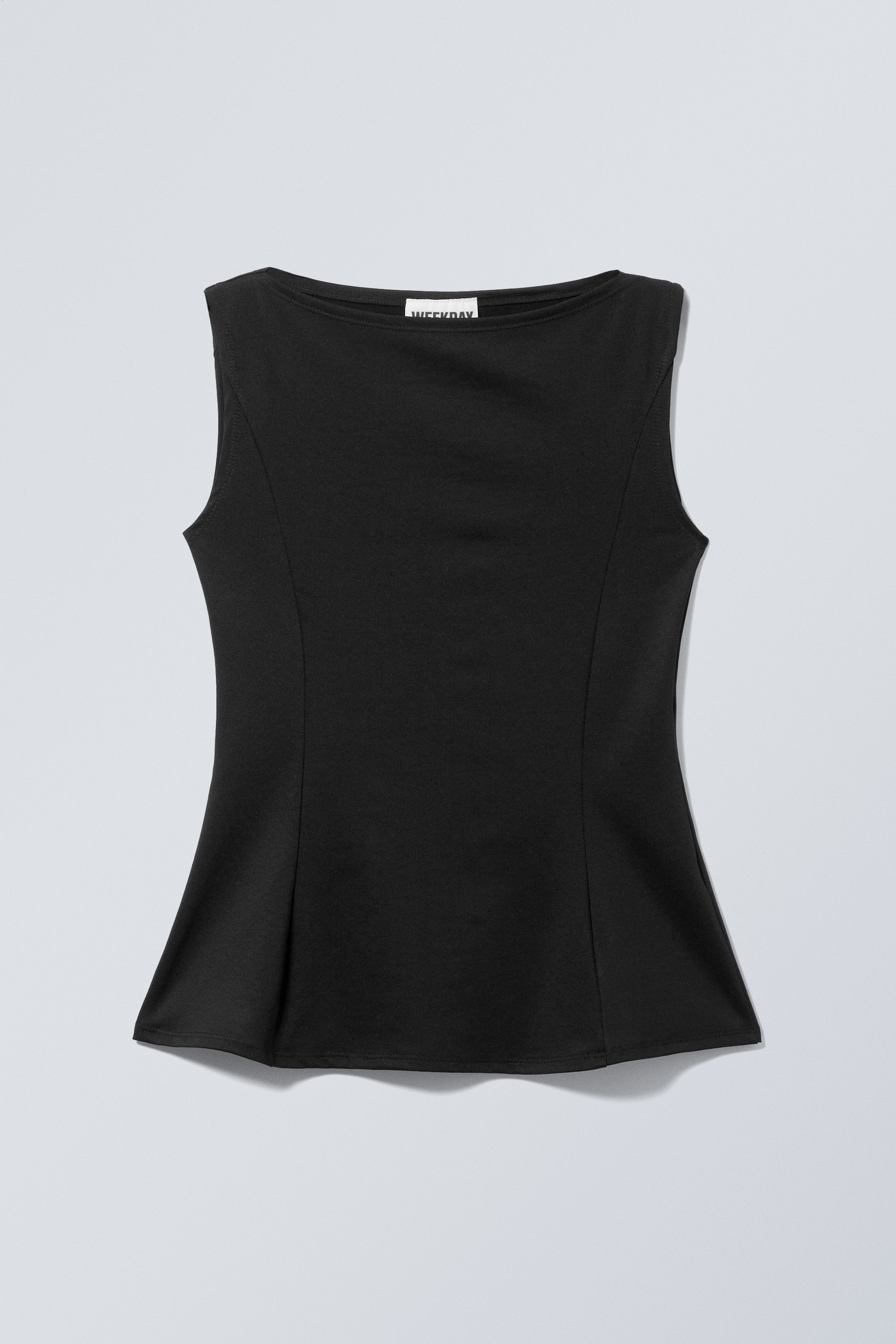 Black - Peplum Boat-Neck Top - 0