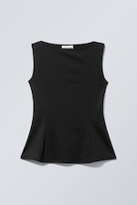 Black - Peplum Boat-Neck Top - 0