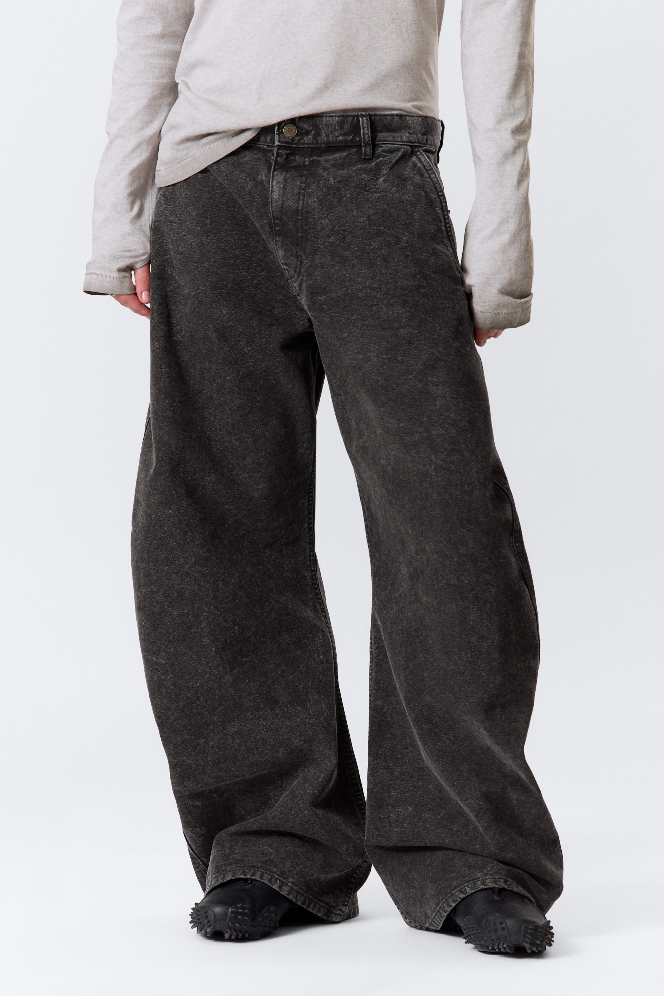 Washed Black - Loose Barrel Leg Workwear Trousers - 2