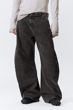 Washed Black - Loose Barrel Leg Workwear Trousers - 1