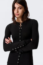 Black - Long-Sleeved Popper Mini Dress - 1