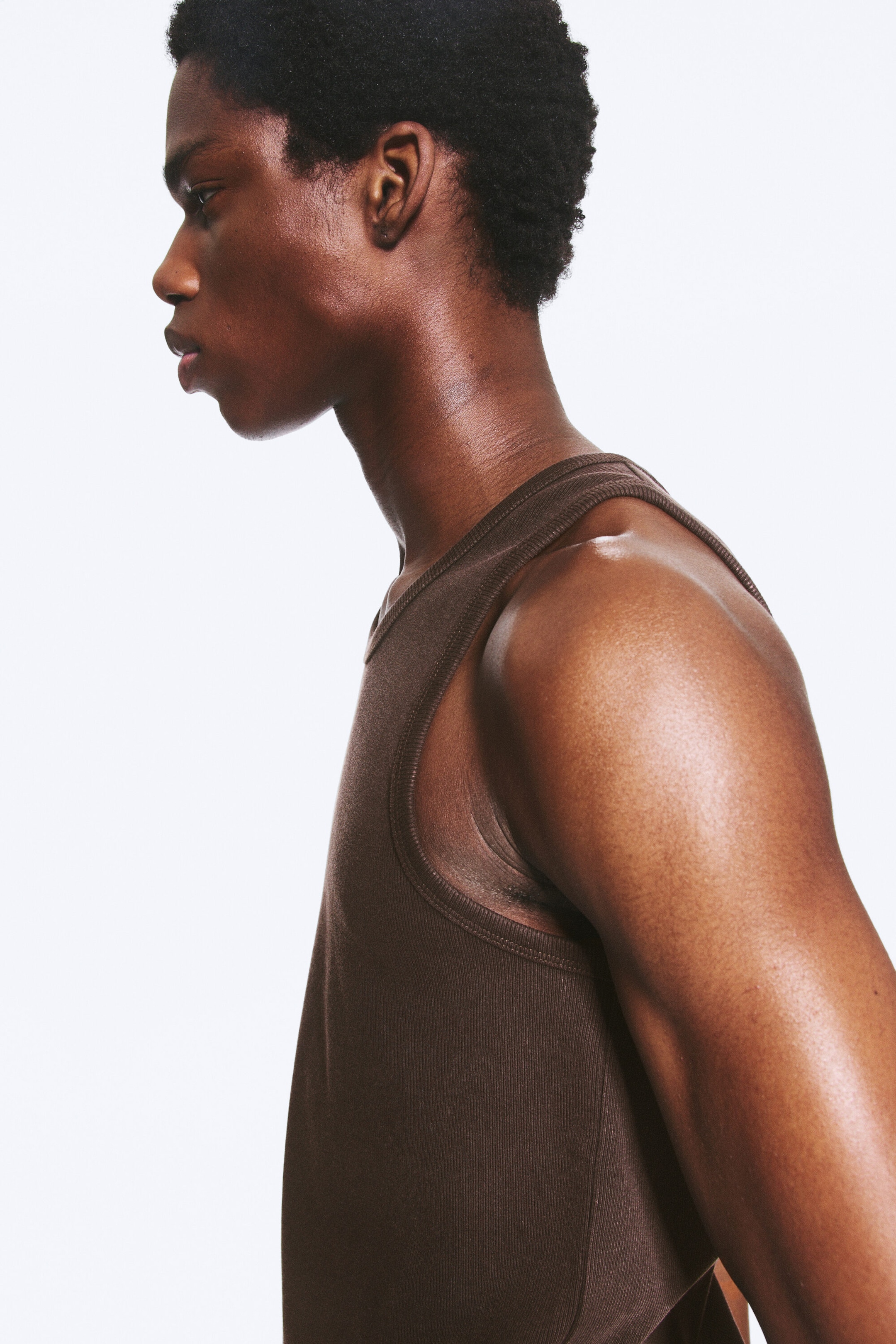 Dark Brown - Classic Ribbed Tank Top - 1