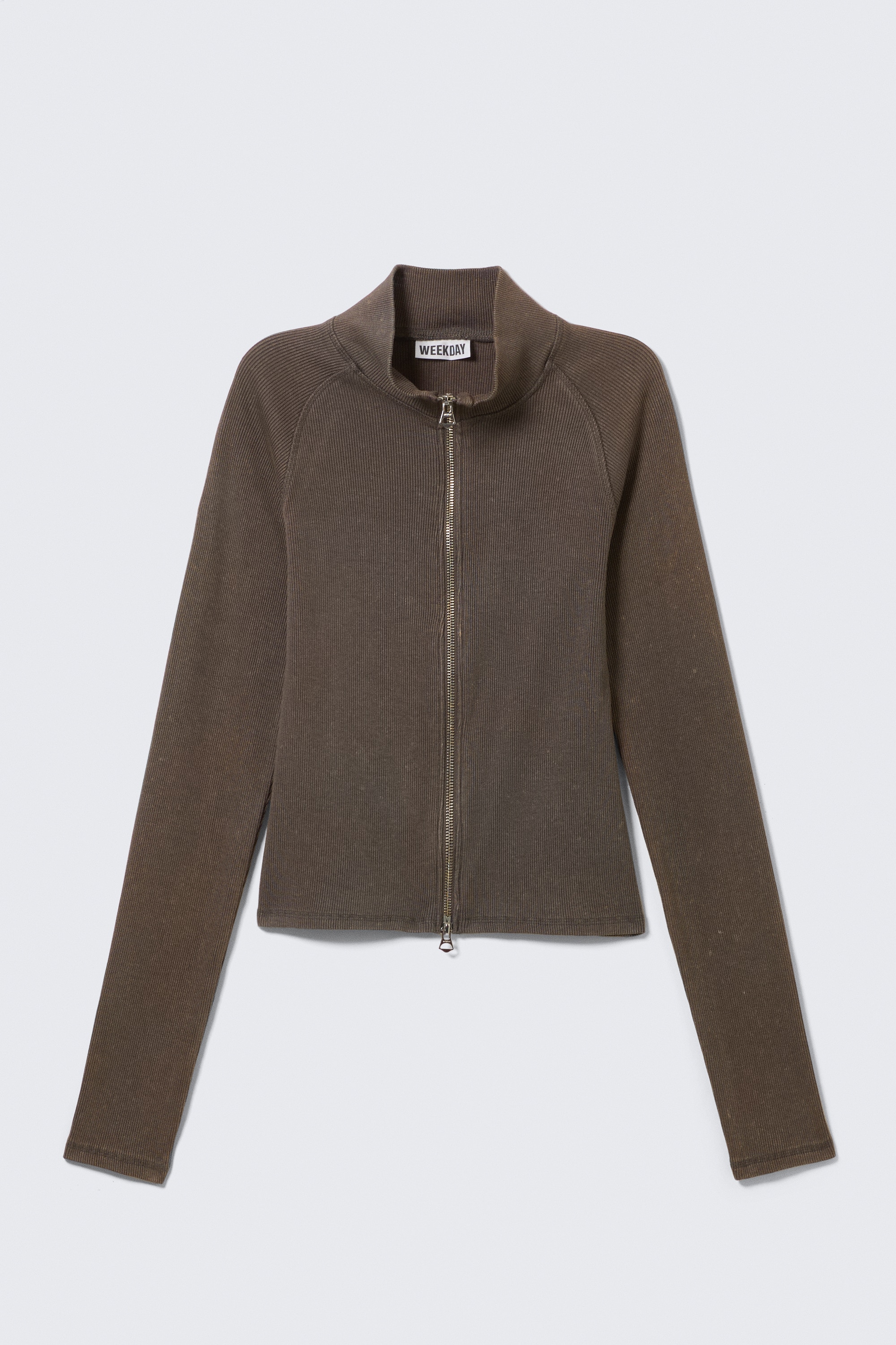 Top ajustado de cuello alto con cremallera - Gris oscuro lavado/Negro