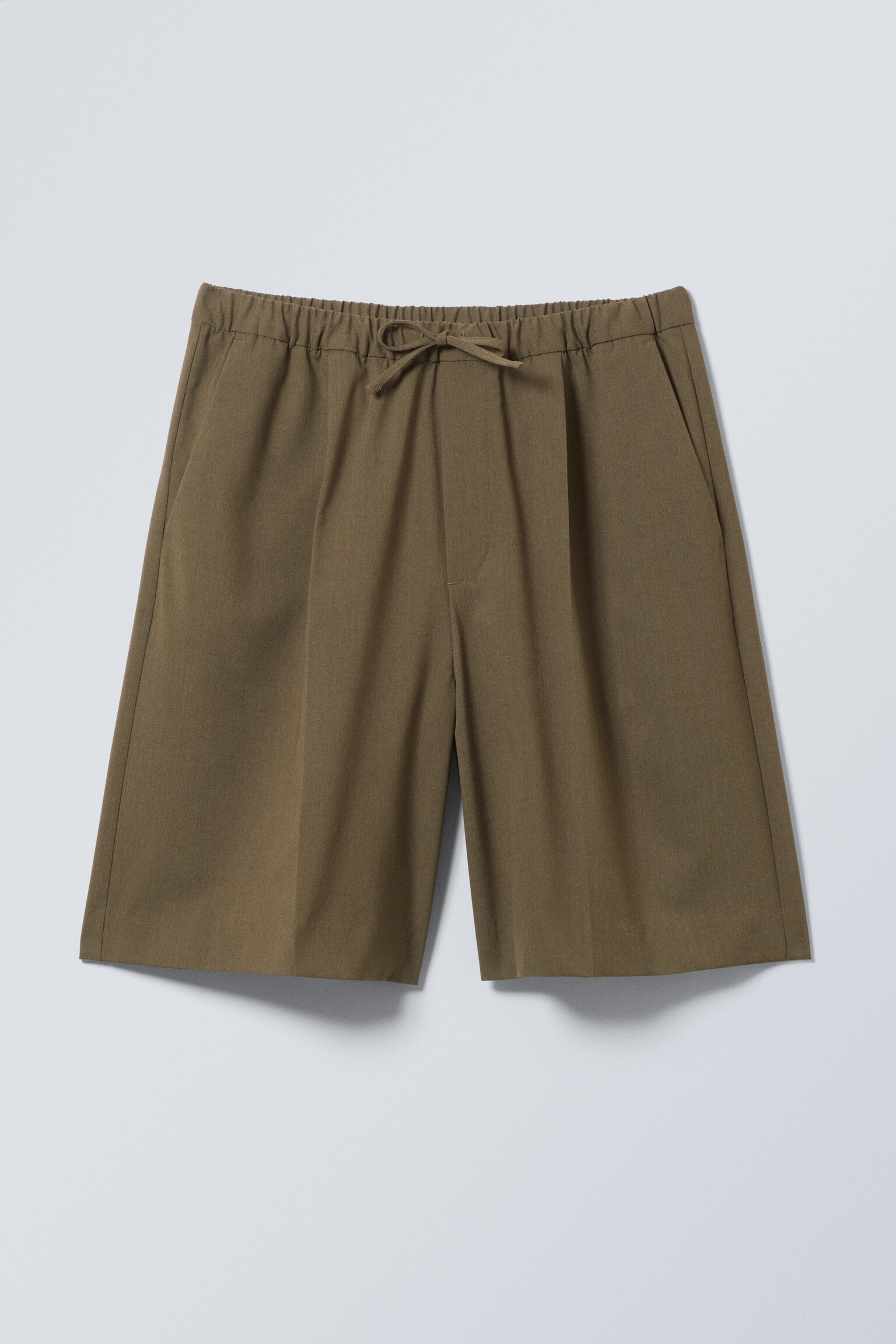 Loose-Fit Twill Drawstring Suiting Shorts - Khaki Green/Black