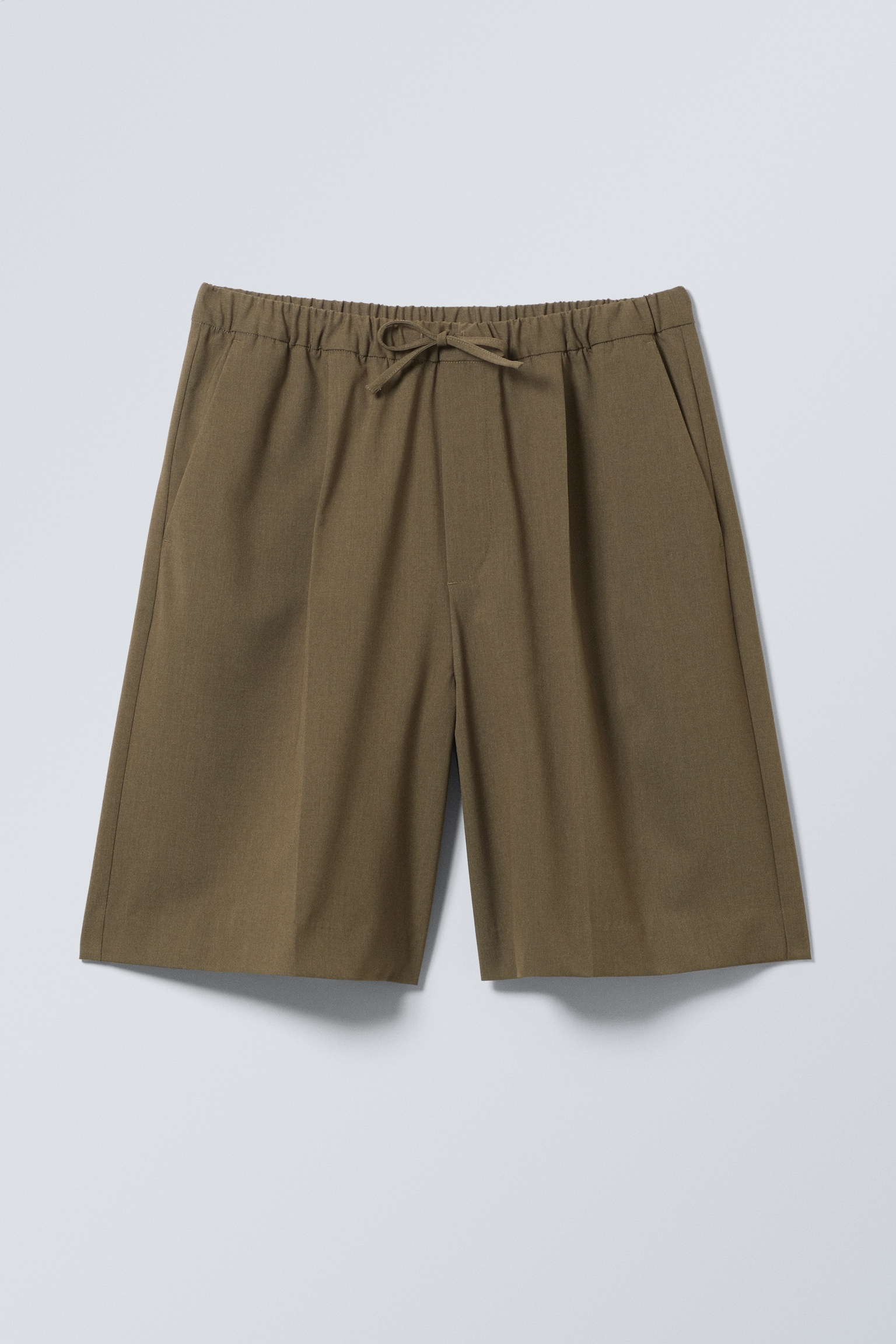 Loose-Fit Twill Drawstring Suiting Shorts - Khaki Green/Black
