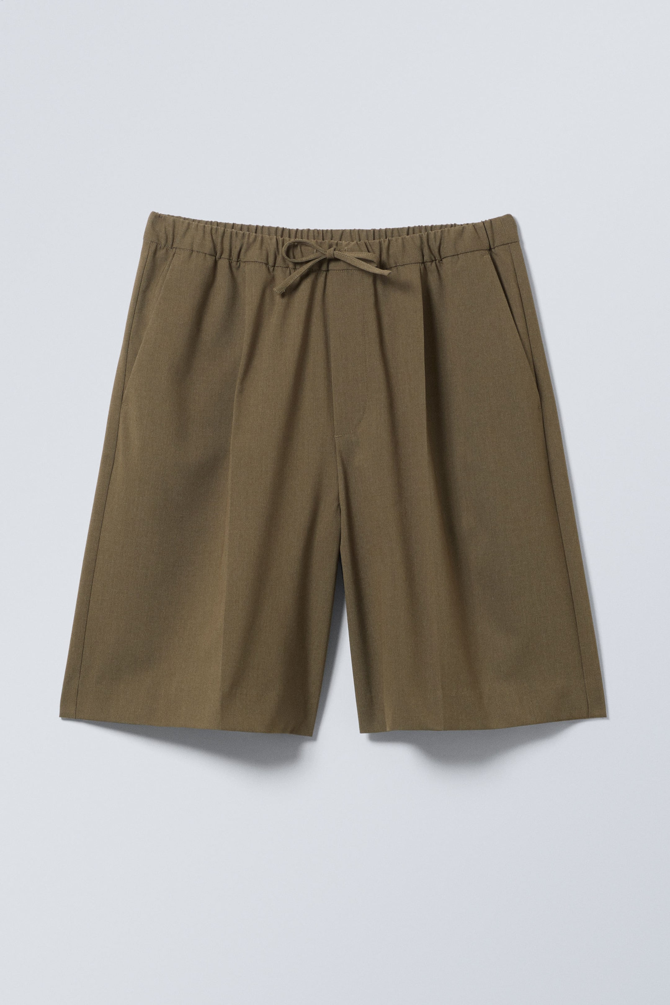 Khaki - Weite Twill-Anzugshorts mit Kordelzug - 4