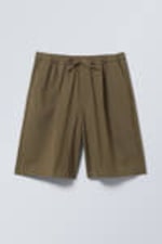 Khaki - Weite Twill-Anzugshorts mit Kordelzug - 4