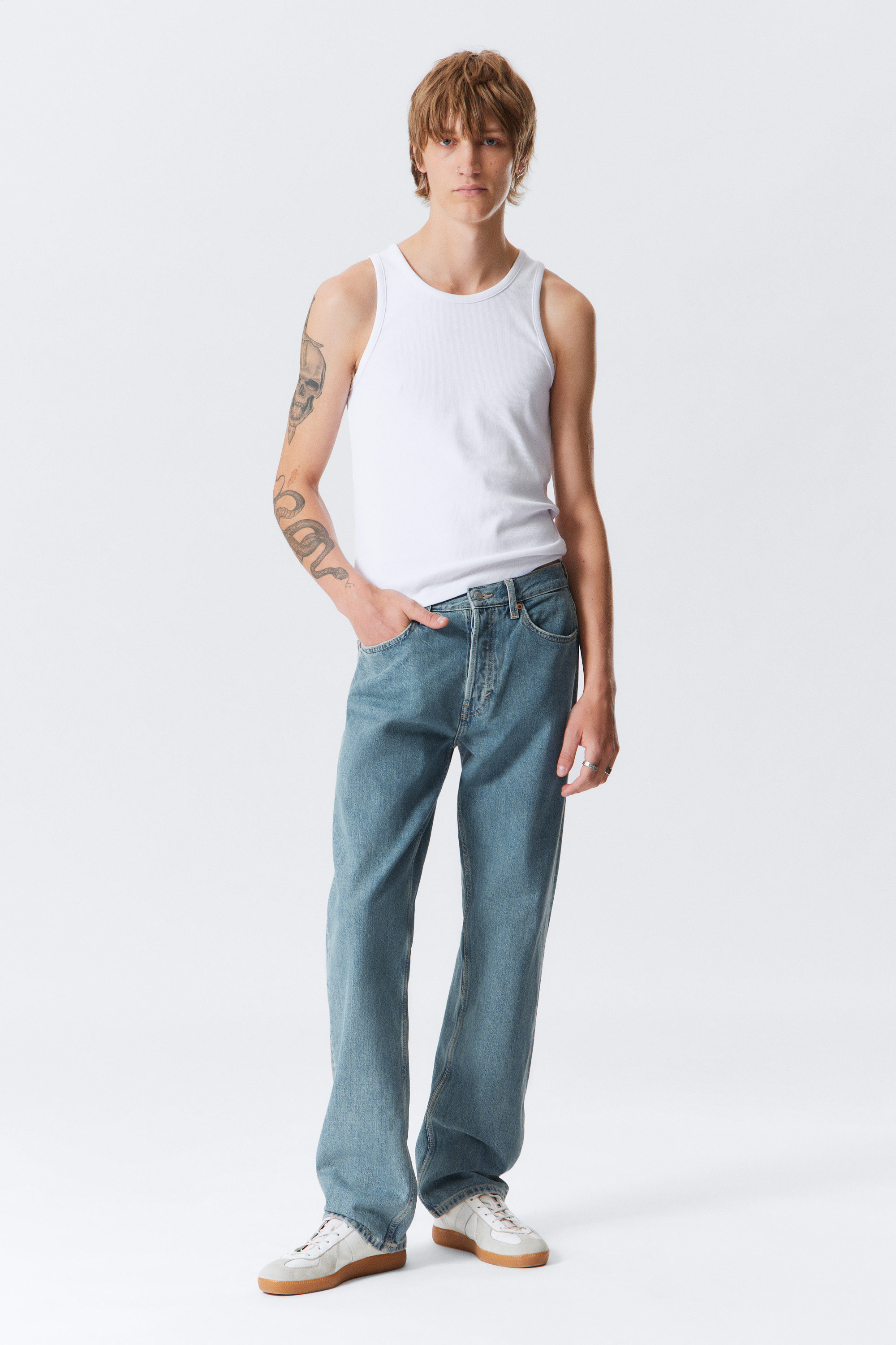 2000 Blue - Medium Blue - Space Relaxed Straight Leg Jeans - 1
