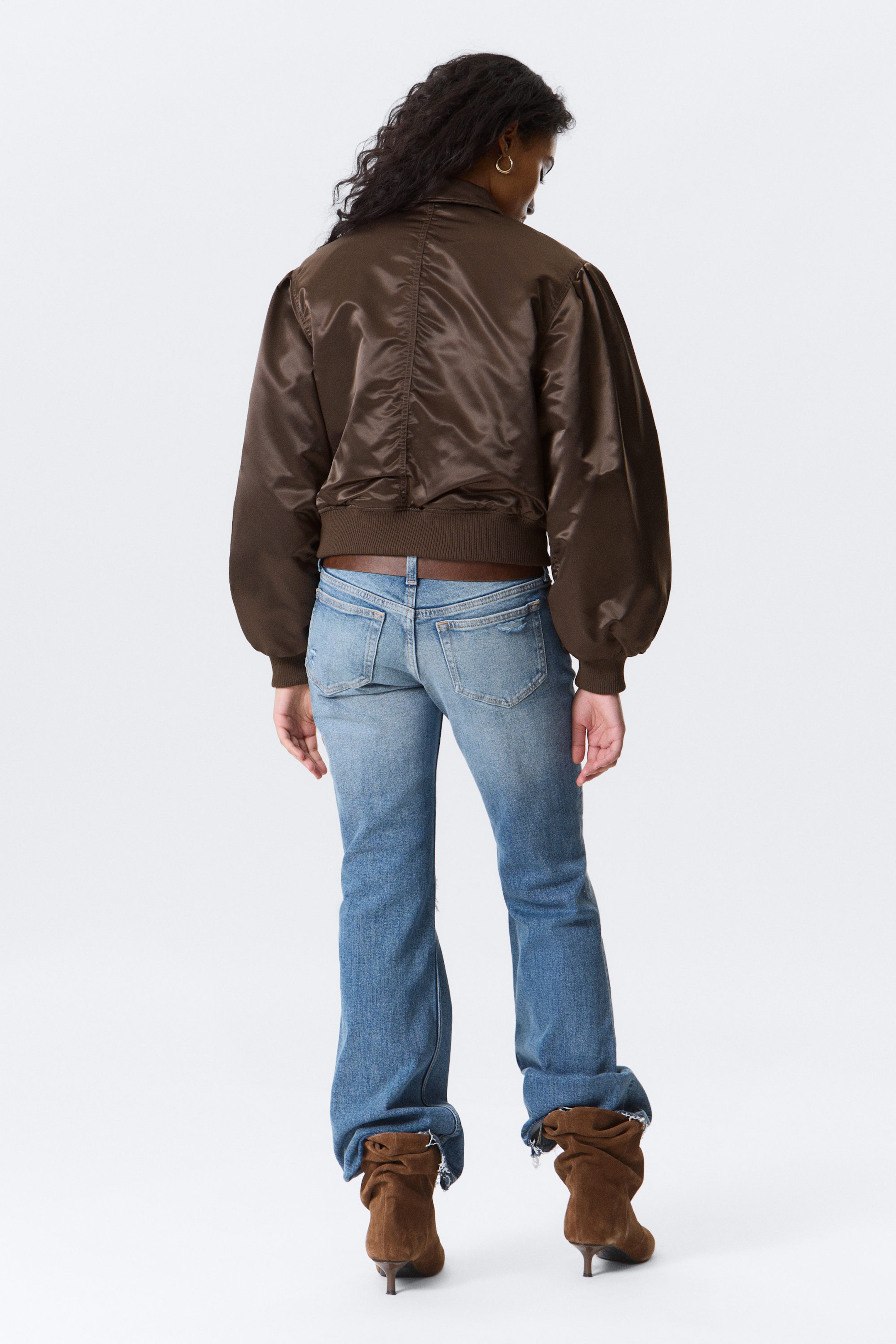 Dark Brown - YULIA B LOOSE NYLON BOMBER JACKET - 3