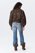 Dark Brown - YULIA B LOOSE NYLON BOMBER JACKET - 3