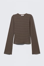 Striped Dark Brown - Long Sleeve Cotton Top - 0