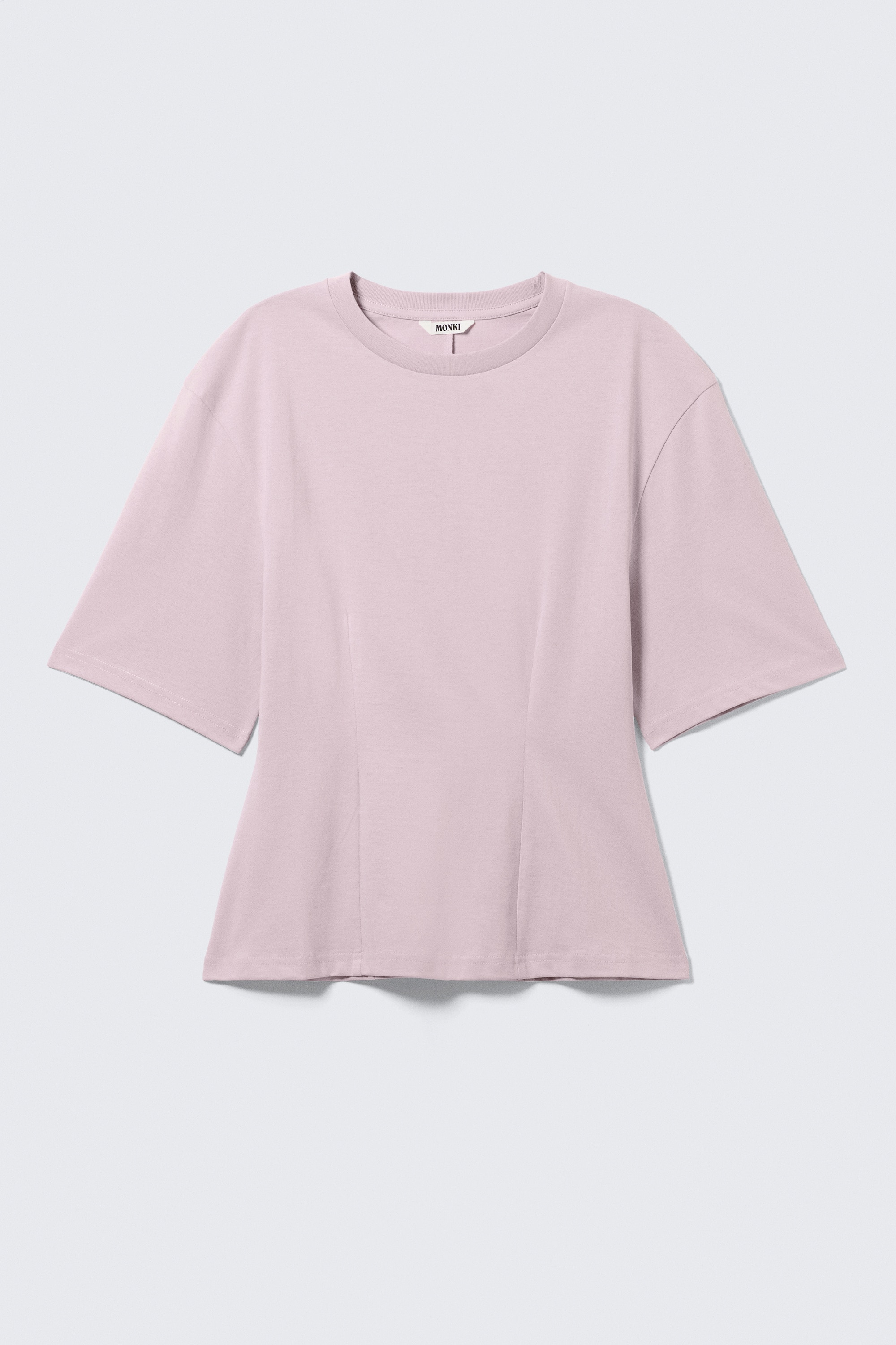 Εφαρμοστό T-shirt με λεπτομέρειες βελονιάς - Απαλό Ροζ/Ανοιχτό χακί πράσινο/Λευκό