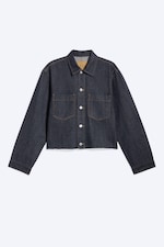 Blue Rinse/Dunkelblaues Denim - Cropped Denim-Shacket - 4