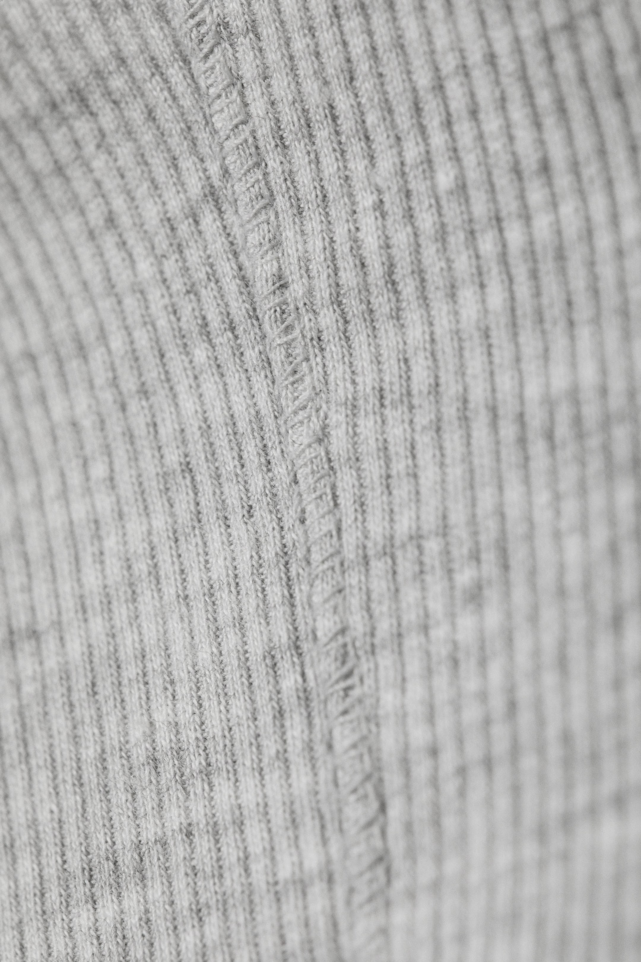 Grey Melange - Ribbed Mock Neck T-shirt - 2