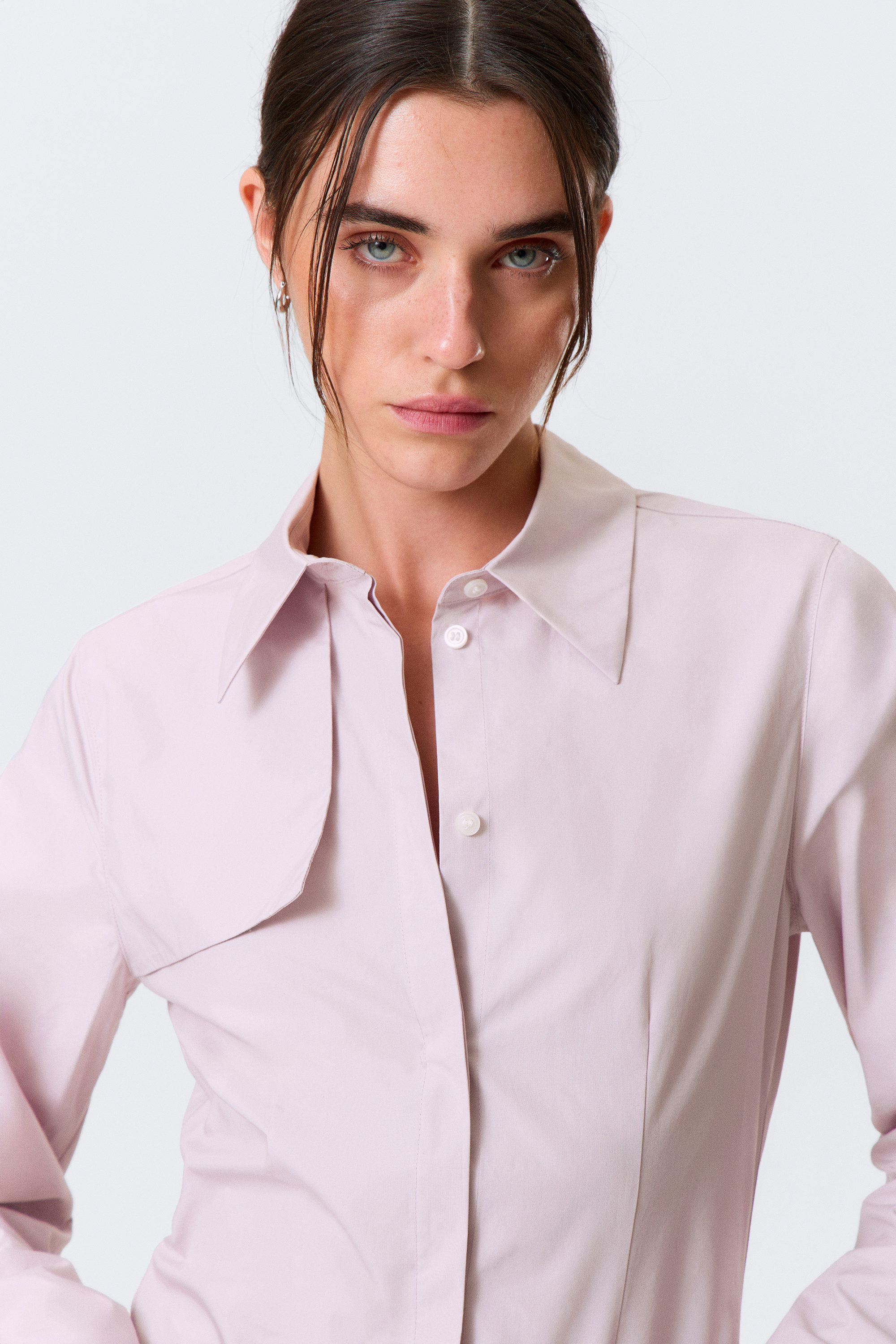 Dusty Pink - Sculpted Cotton Shirt Dress - 4