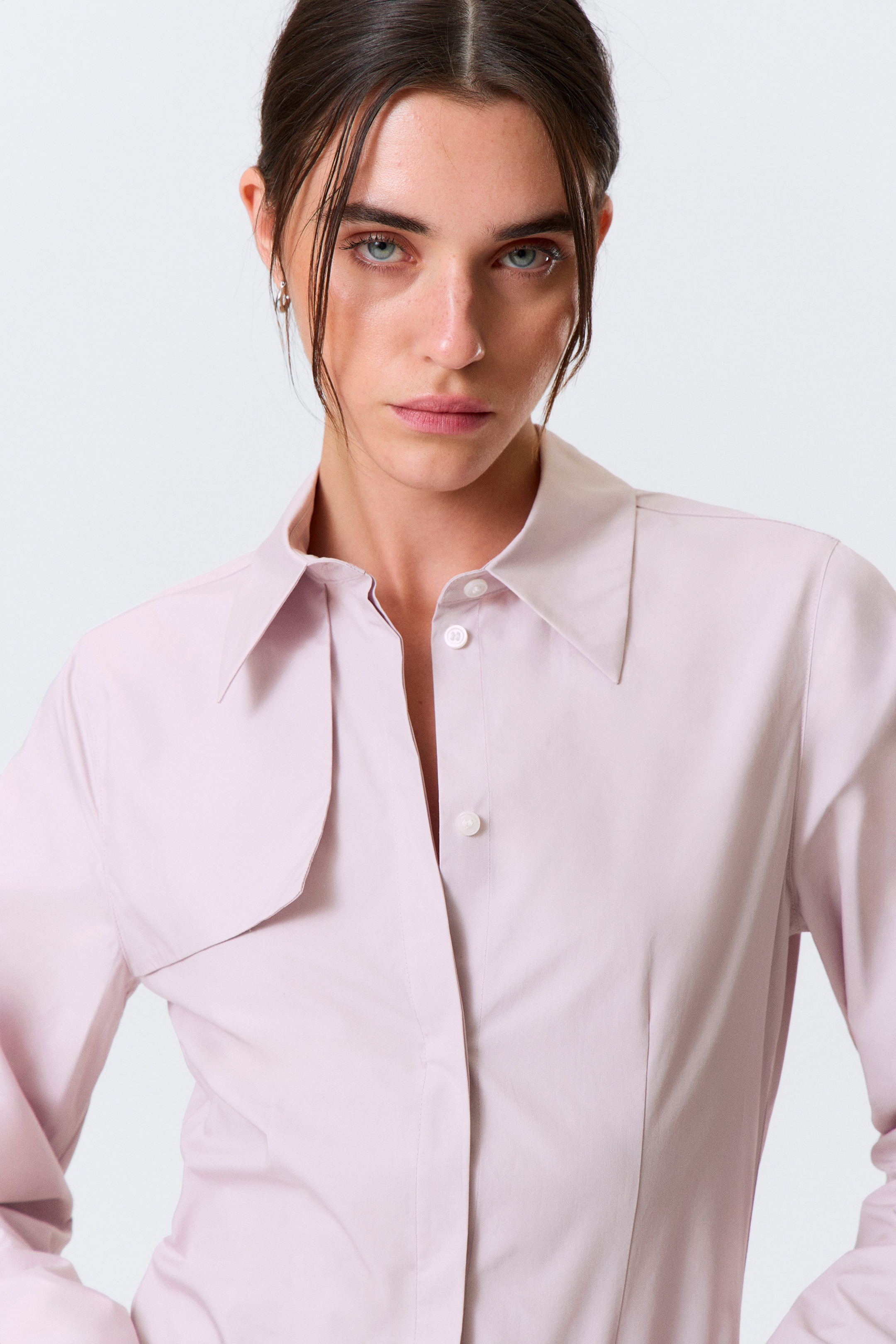 Dusty Pink - Sculpted Cotton Shirt Dress - 4