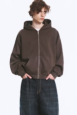 Marron foncé - Sweat à capuche zippé ample - 0