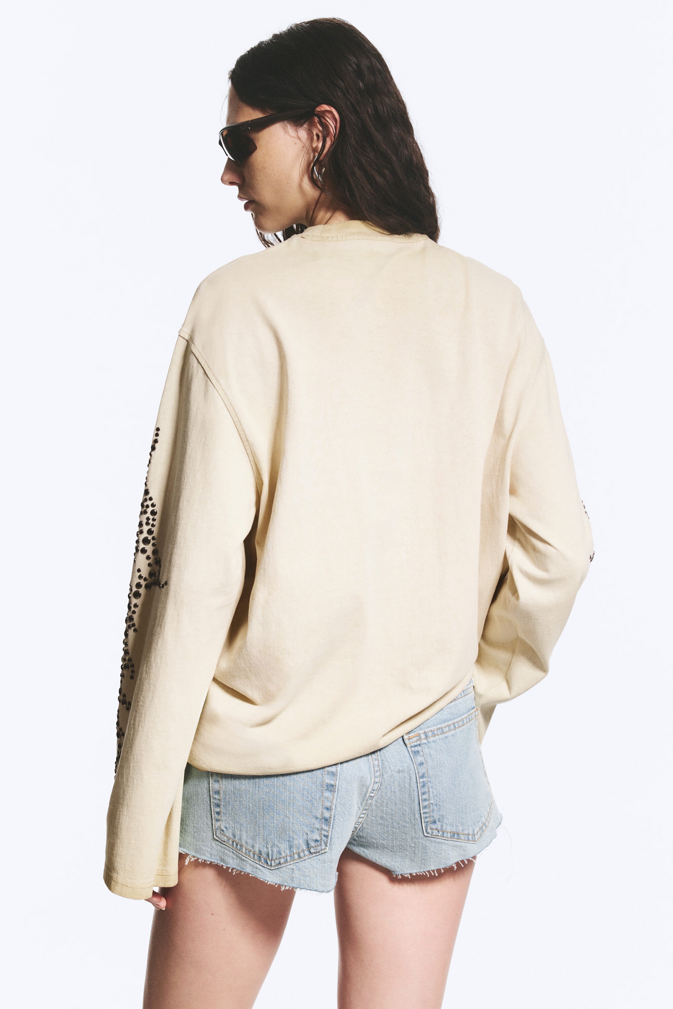 Beige Poudré - Clouté - T-shirt à manches longues graphique oversize - 3