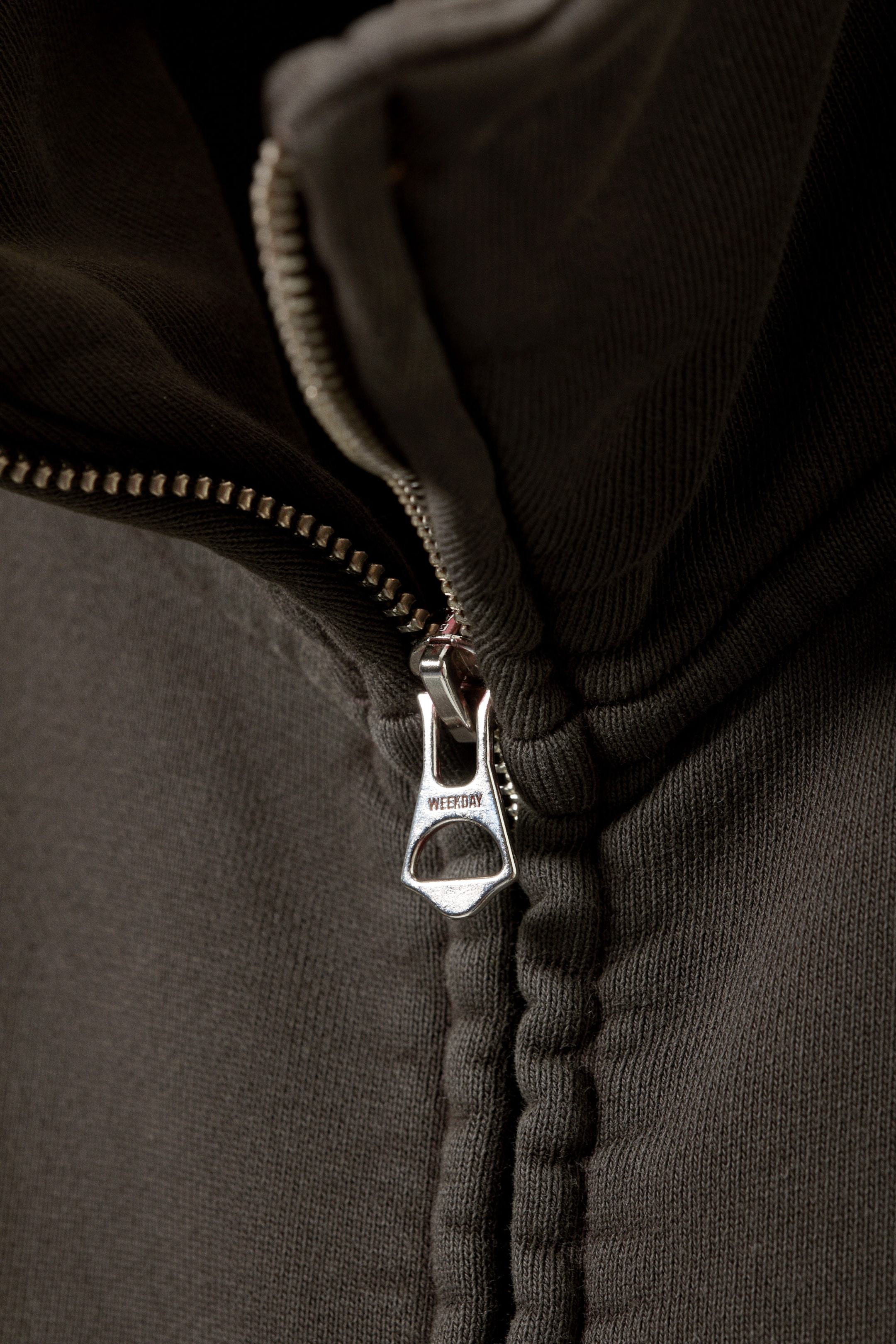 Washed Dark Grey - Loose Funnel Neck Zip Cardigan - 1