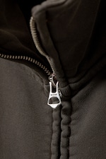 Washed Dark Grey - Loose Funnel Neck Zip Cardigan - 1