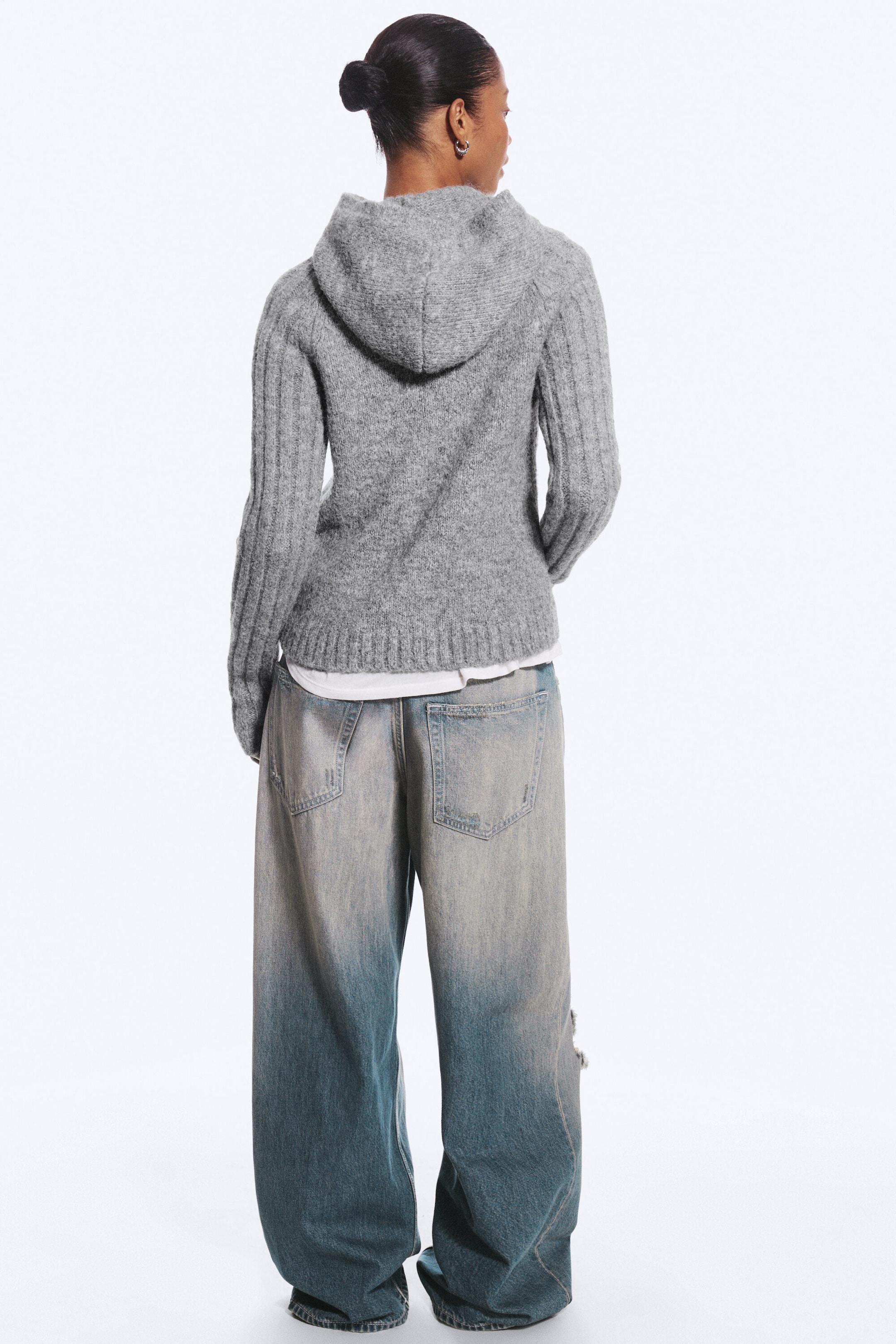 Gedecktes Grau meliert - Gestrickter Zip-Hoodie - 4