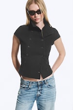 Dark Grey - Double Breasted Cotton Top - 2