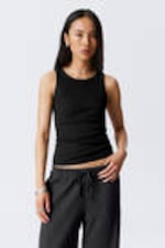 Black - Fitted Rib Tank Top - 0