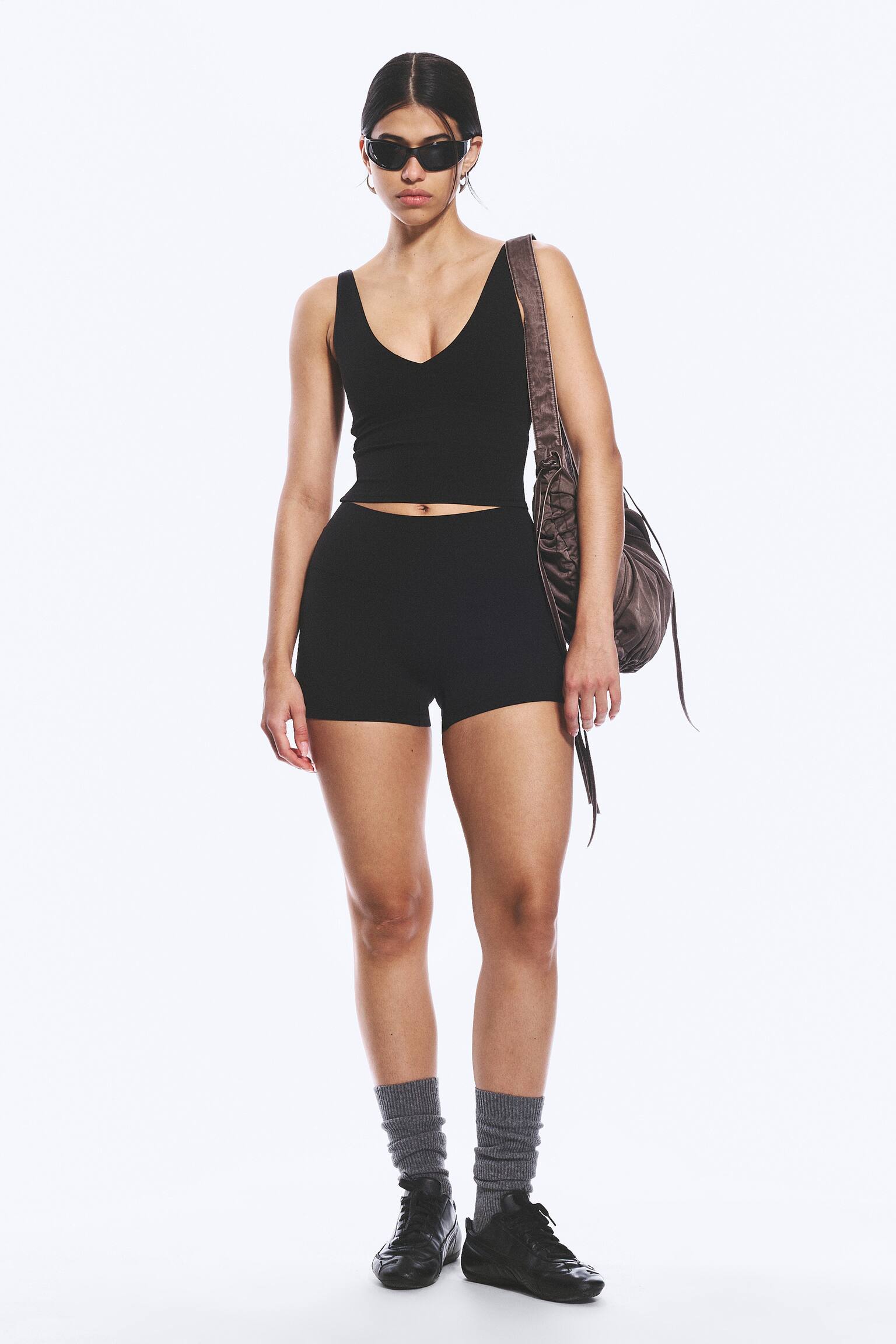 Top desportivo cropped plunge - Preto/Branco/Cinzento - 3