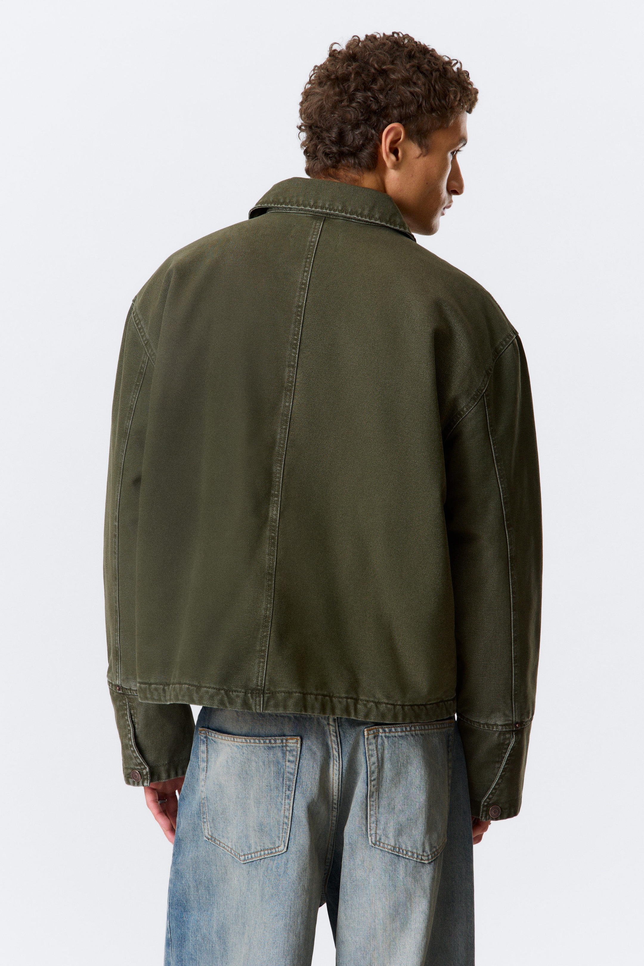 Dark Khaki Green - Relaxed Washed Utility Jacket - 3