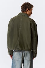 Dark Khaki Green - Relaxed Washed Utility Jacket - 3