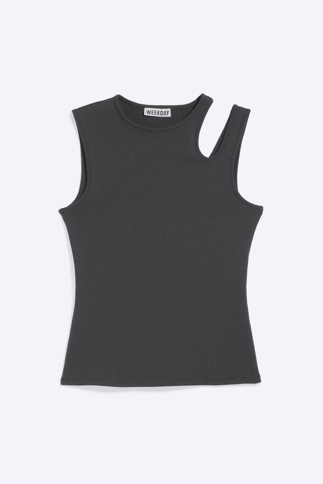 Schmal geschnittenes Tanktop mit Cut-outs - Dunkelgrau/Weiß - 1
