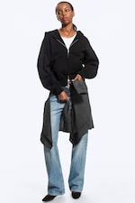 Black - Cropped Boxy Zip Hoodie - 2