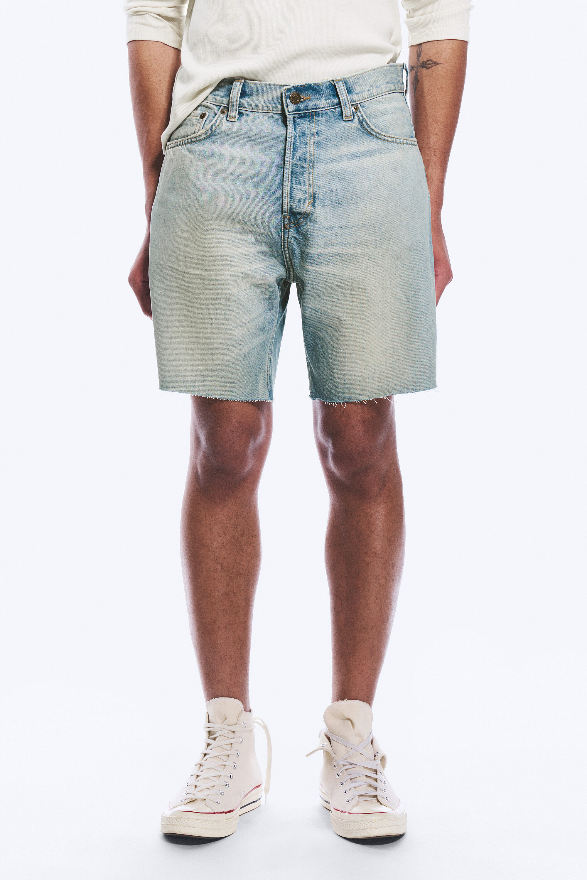 space relaxed mid-thigh denim shorts - Port Blue - Light Blue