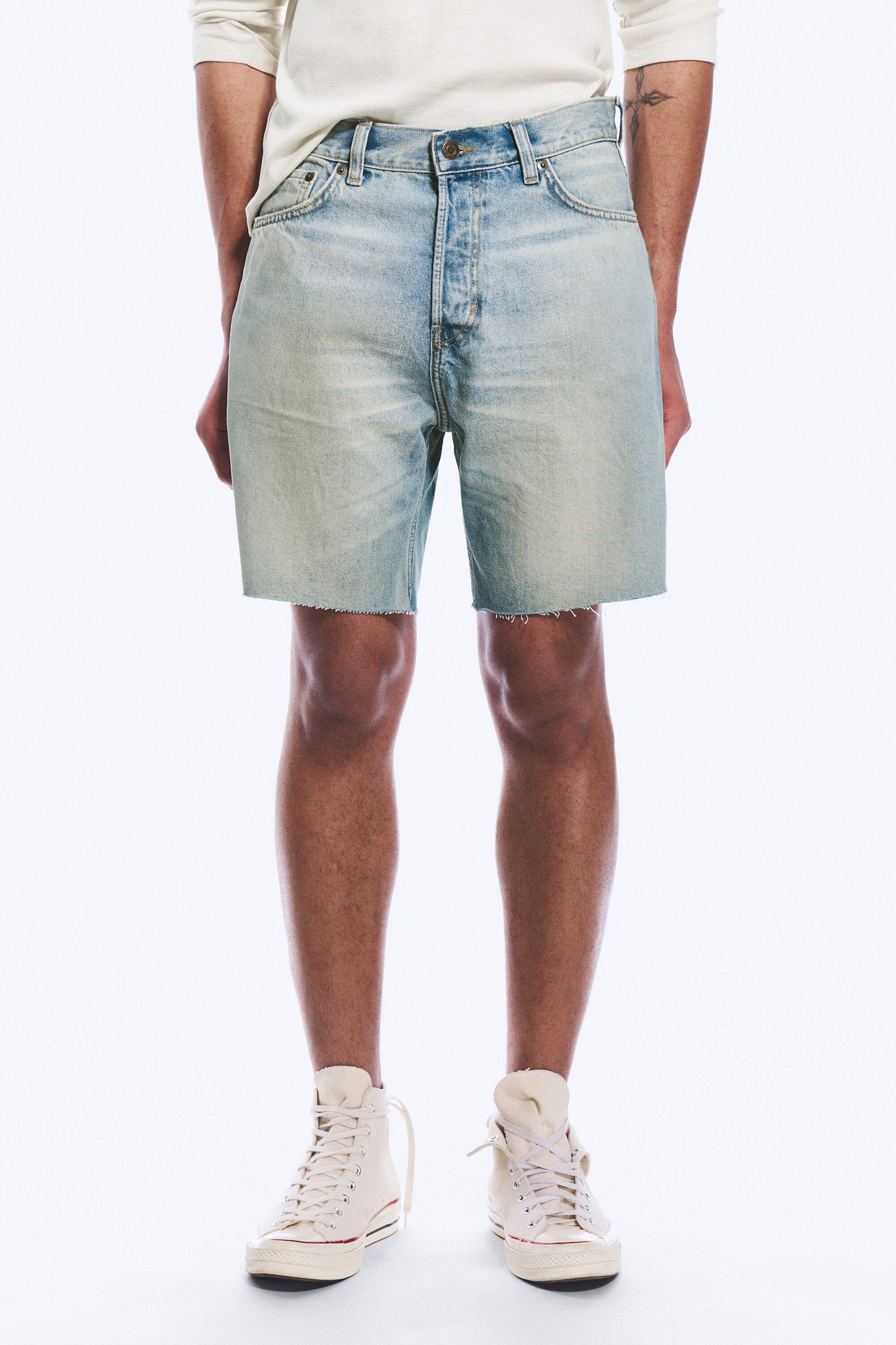Port Blue - Light Blue - Space Relaxed Mid-thigh Denim Shorts - 2