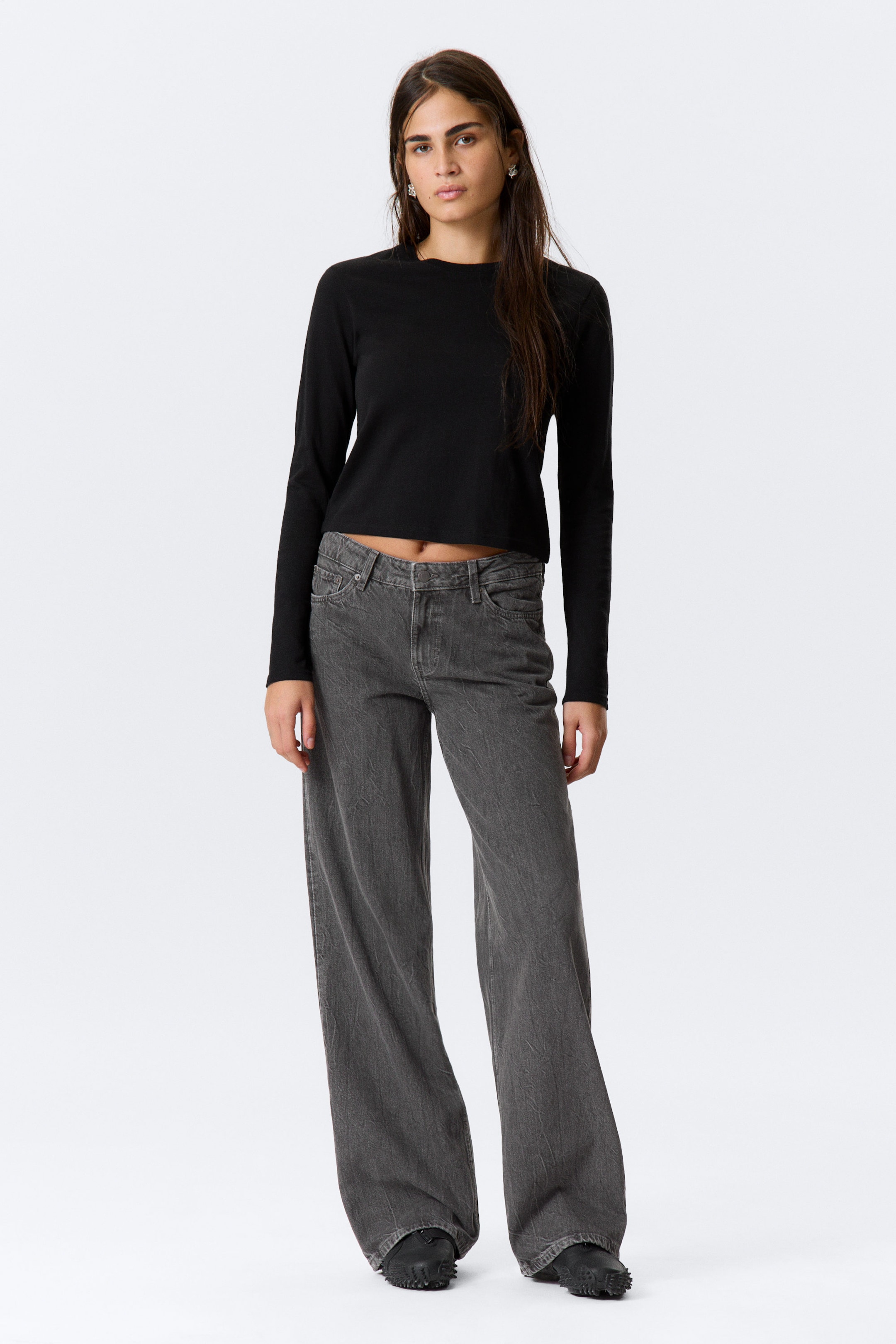 Risso Black - Black - Ample Low Rise Loose Wide Leg Jeans - 1