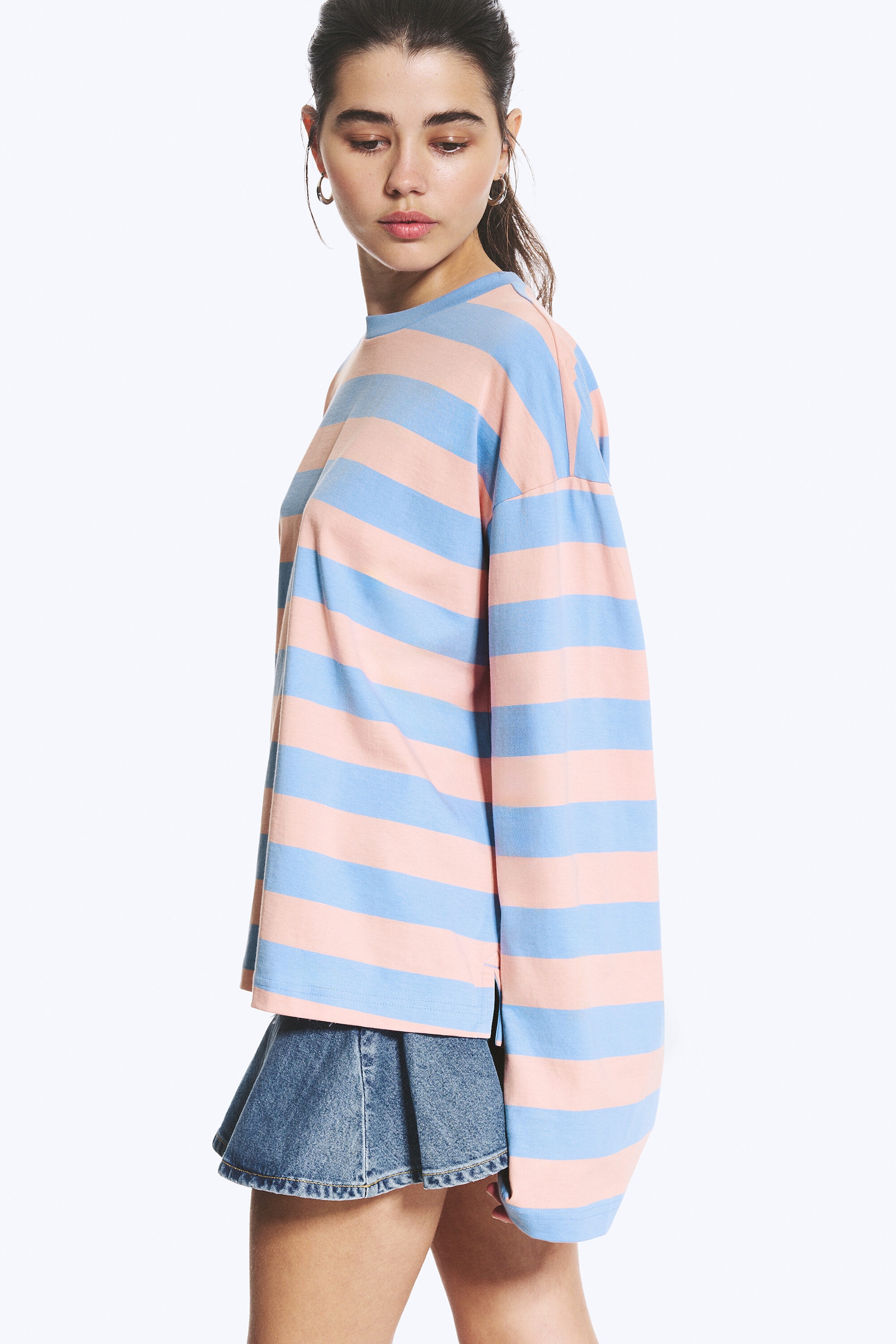 Gestreift in Rosa/Blau - Longsleeve-Shirt aus Baumwolle - 1