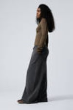 Washed Dark Grey - Loose Fit Wide Leg Jersey Trousers - 2