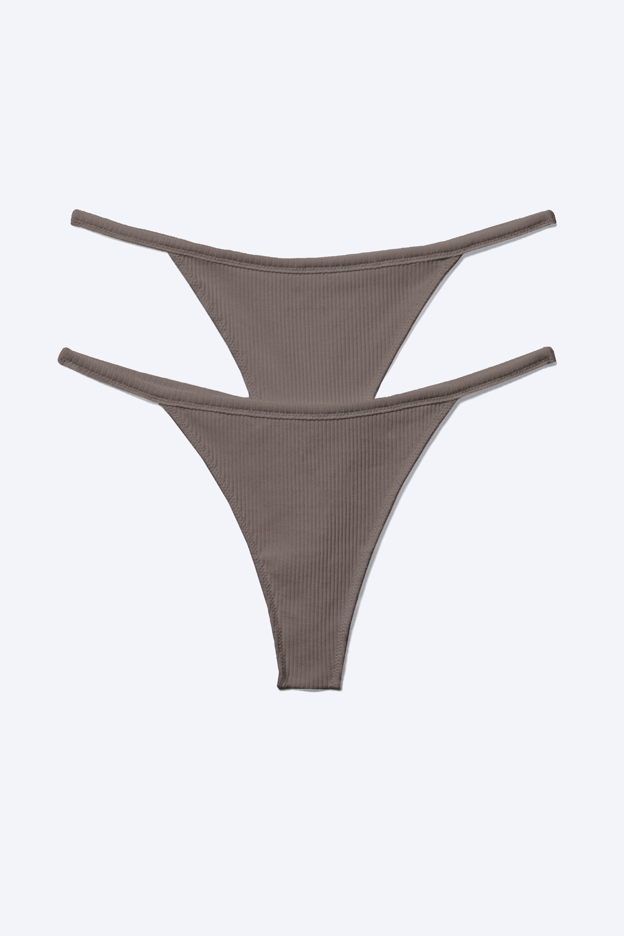 Donkertaupe - 2-pack Mid Rise Ribbed Tanga Thongs - 3