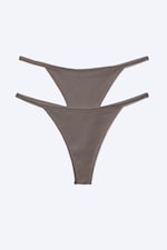 Donkertaupe - 2-pack Mid Rise Ribbed Tanga Thongs - 3