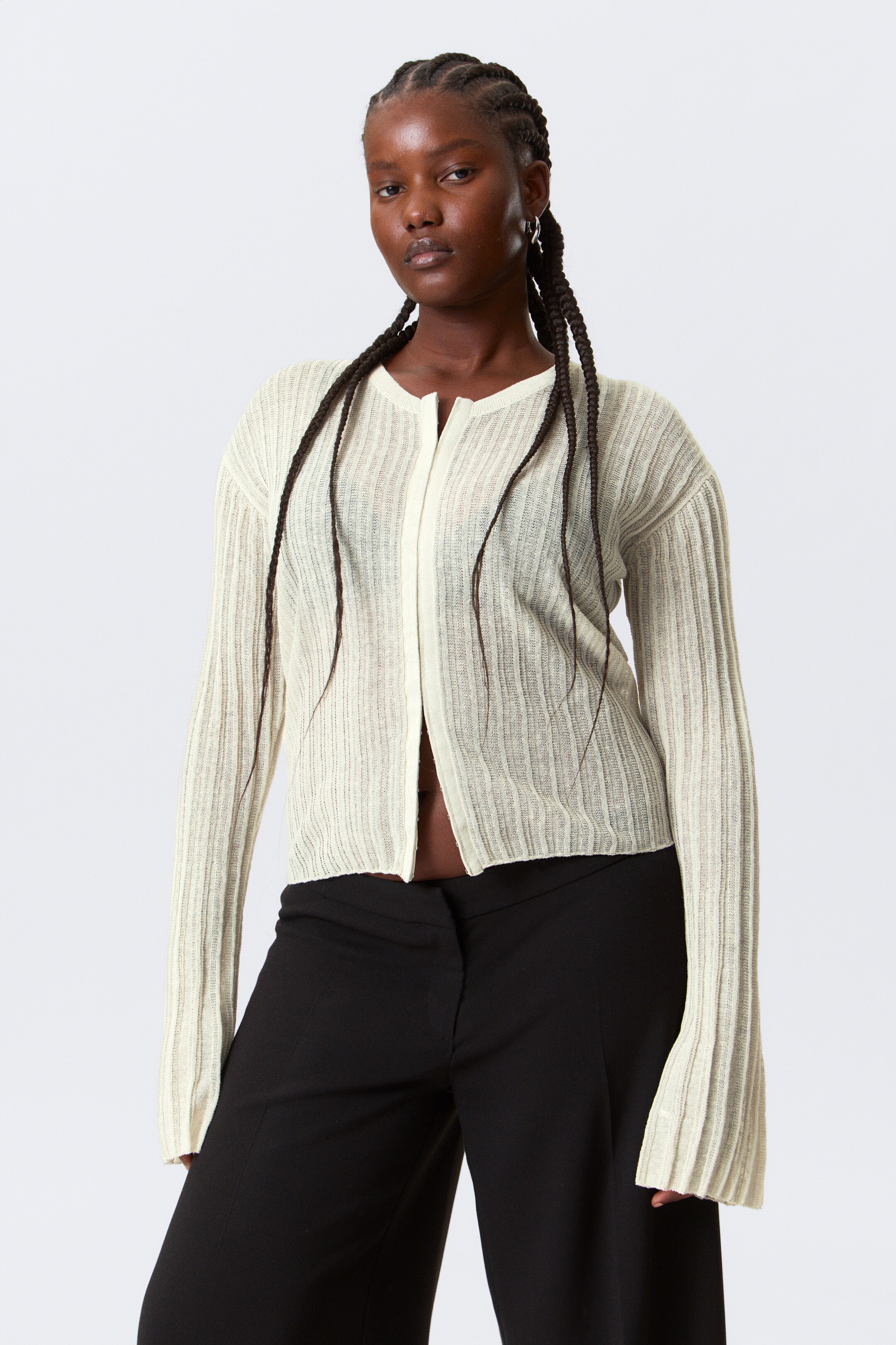 Agrandir l'image: Cardigan en lin mélangé transparent - Écru - FEMME | H&M FR 1