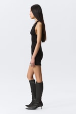 Black - Sleeveless Halter Mini Dress - 1