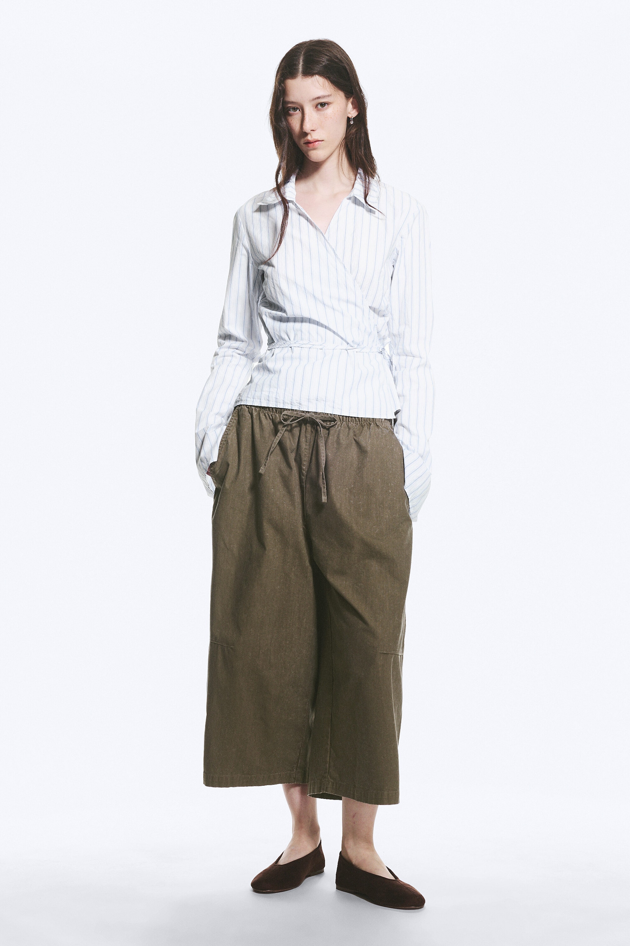 Striped Blue - Long-Sleeved Wrap Poplin Shirt - 2