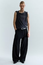 Black - Pleated Loose Fit Wide Leg Trousers - 0